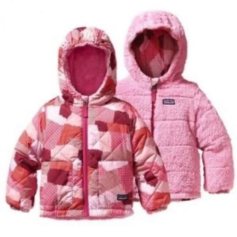 Patagonia Girls Baby Pink and Red Retro Jacket Reversible 3-6 Months RARE